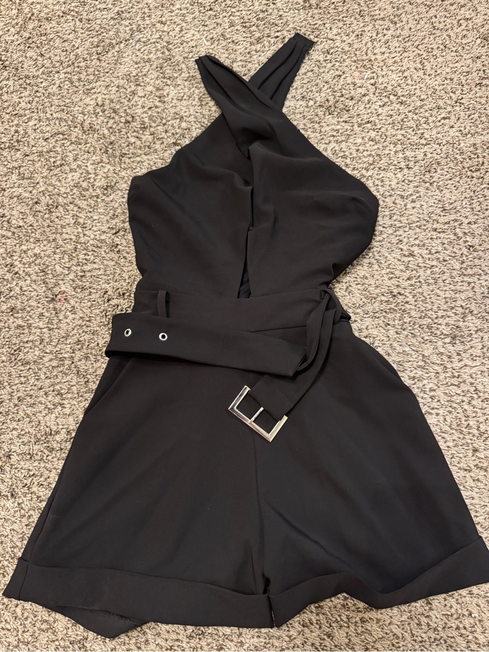 Halter Belted Romper with Pockets